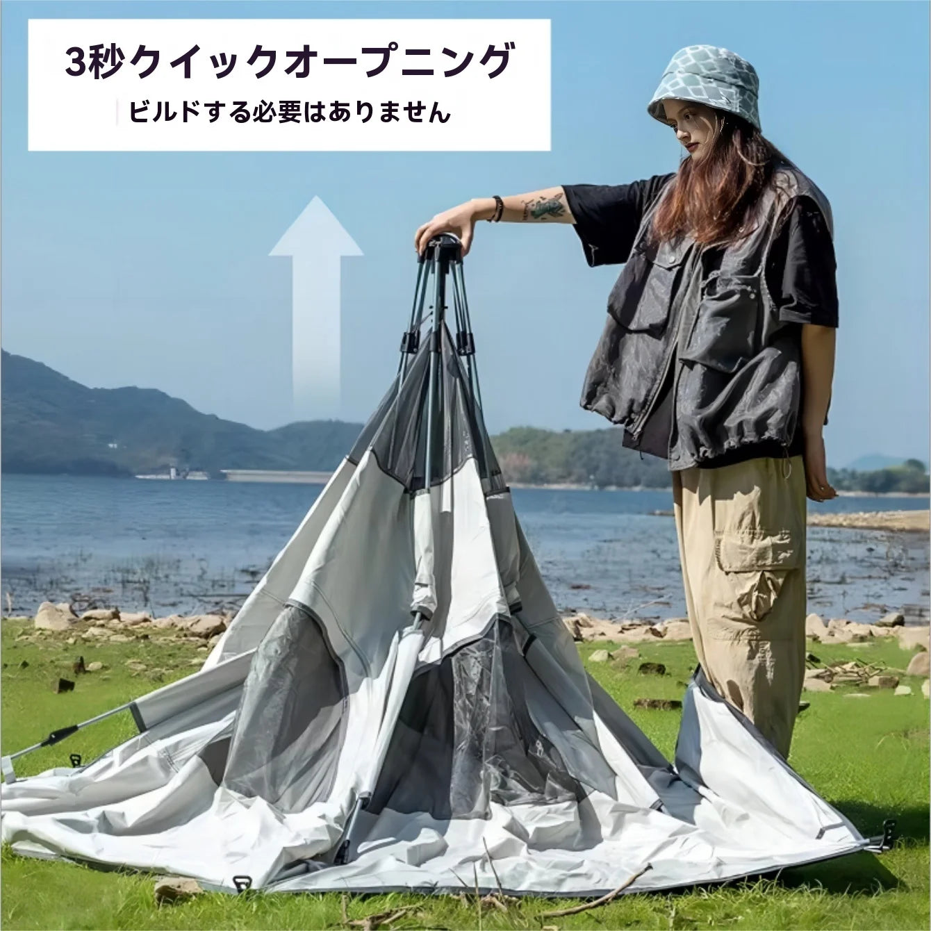Pop up tents for camping waterproof  Windproof  for 4 person with Skylight and 2 Doors with Poles