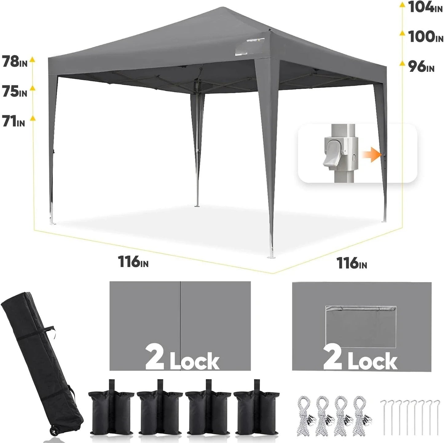 0x10 Pop up Canopy Tent with Sidewalls and Roll-up Ventilated Windows, One Person Setup, Easy Outdoor Commercial Gazebo