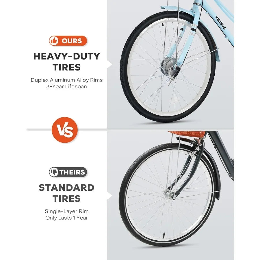 Beach Cruiser Bike for Women Step Through Bike with  Basket Rack Lock 24 26 inch 1 Speed