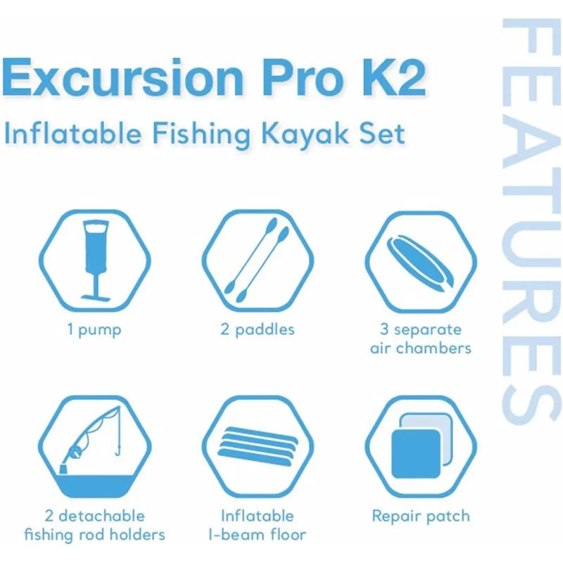 Pro K2 Inflatable Kayak 
 Deluxe 86" Kayak Paddles & High-Output Pump, Super Tough PVC,2-Person