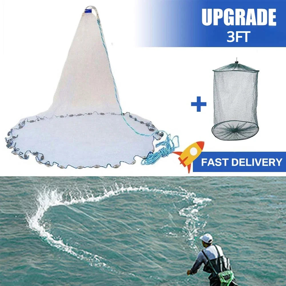 Fishing Cast Net for Bait Trap Fish 3/4/5/6/7/8/9/10ft Radius