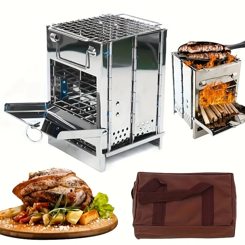 Portable Stainless Steel Firewood Stove For Camping, Picnic, And BBQ - Compact And Lightweight