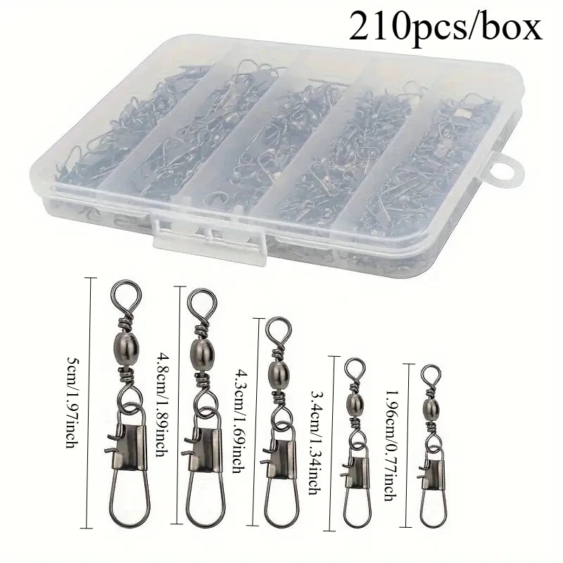 210pcs/set Fishing Swivels Snap