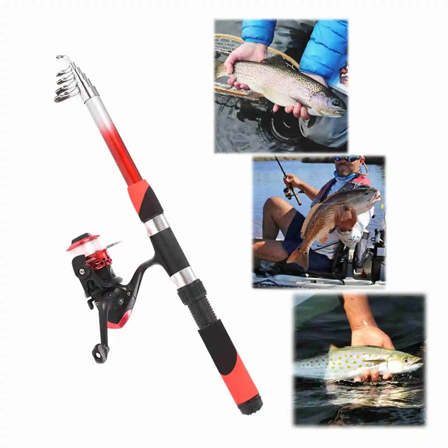 Fishing Pole Combo Set 2.1m  Telescopic Fishing Rod and Reel Complete Kit fishing Accessories