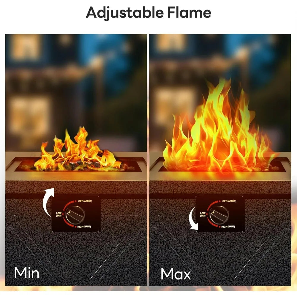 50,000 BTU Propane Fire Pit Table, 28 Inch, 3-in-1 Multi-Function with Steel Top, Lava Rocks, and Adjustable Flame