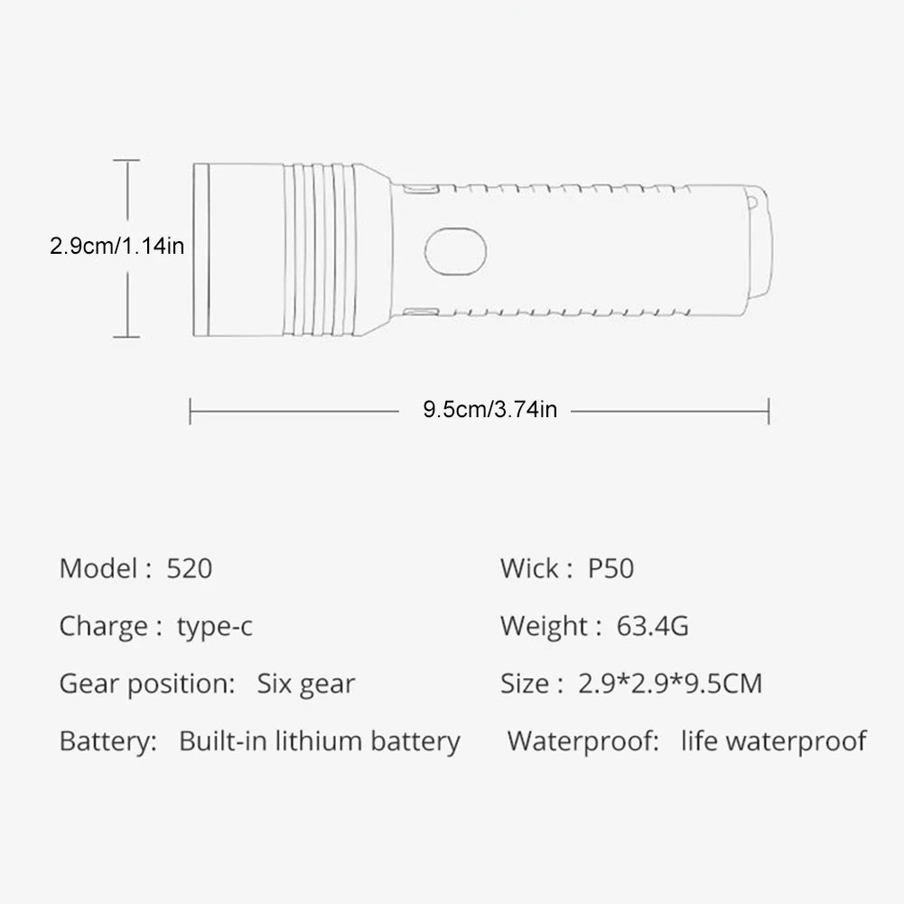 800LM Portable Flashlight Waterproof for Camping  Type-C USB Rechargeable