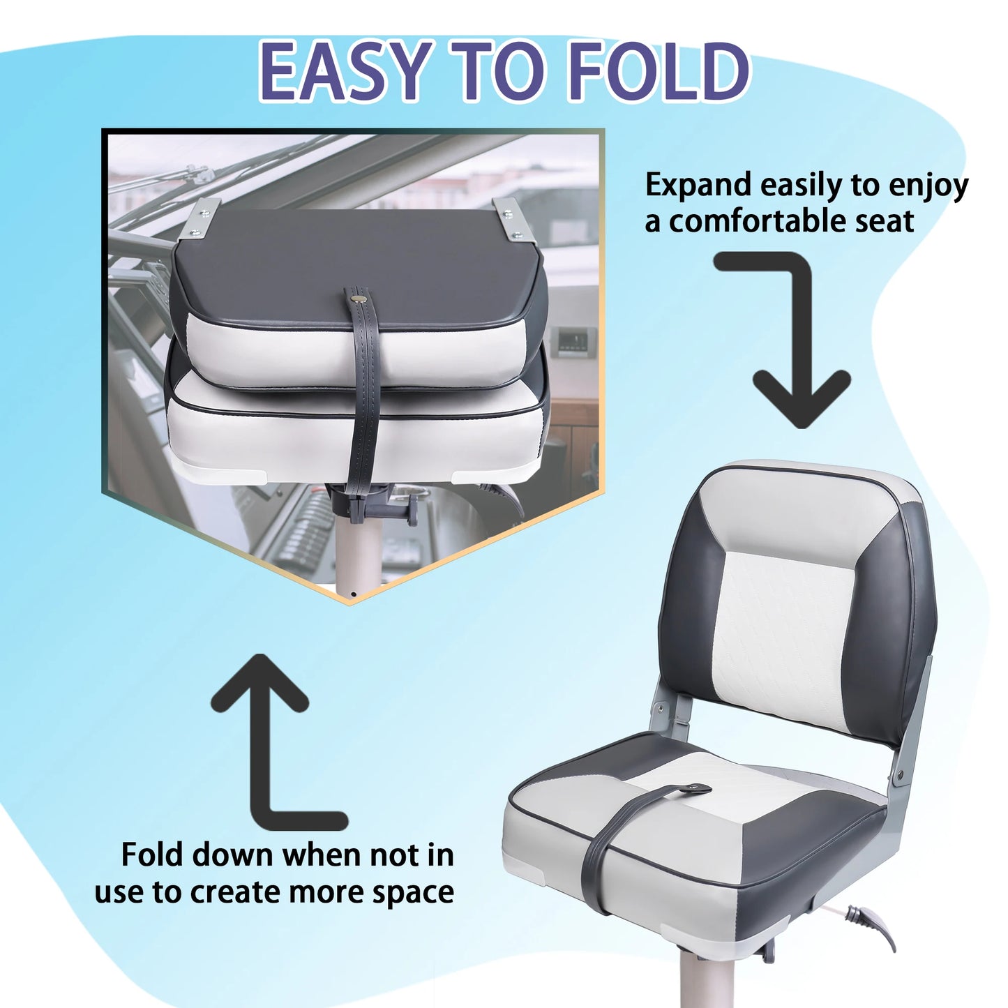 Low Back Boat Seats Marine Folding Chair Universal Fit for Fishing Yachts 1 Pack White and Gray