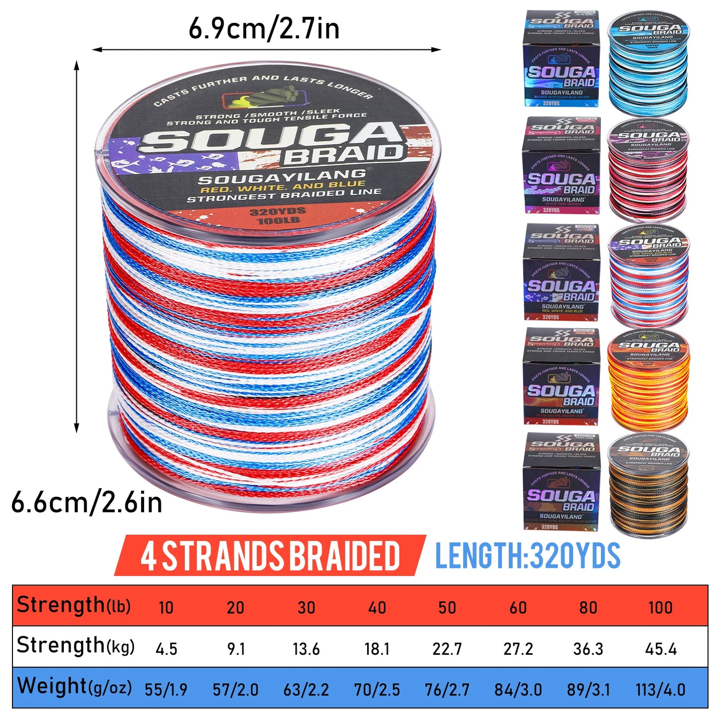 Sougayilang 4 Strand Braided Fishing Line 300M Multifilament Carp Fishing Japanese Braided Wire Fishing Accessorie PE Line Pesca