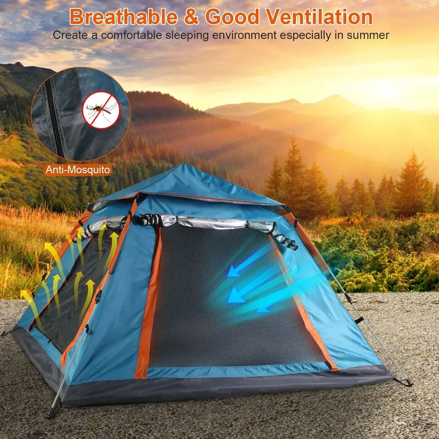 Automatic Quick Open Tent Sun-Protection Portable Hexagonal Tent Waterproof Beach Travel Tent for Family 4-5/5 People