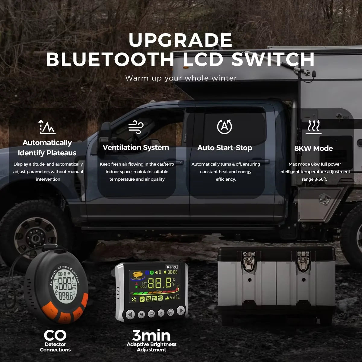 TB10Pro 8KW Diesel Heater 12V/24V/220V Diesel Parking Heater With LCD, Ventilation Mode ,CO Monitoring For Tent Trailer Garage RV