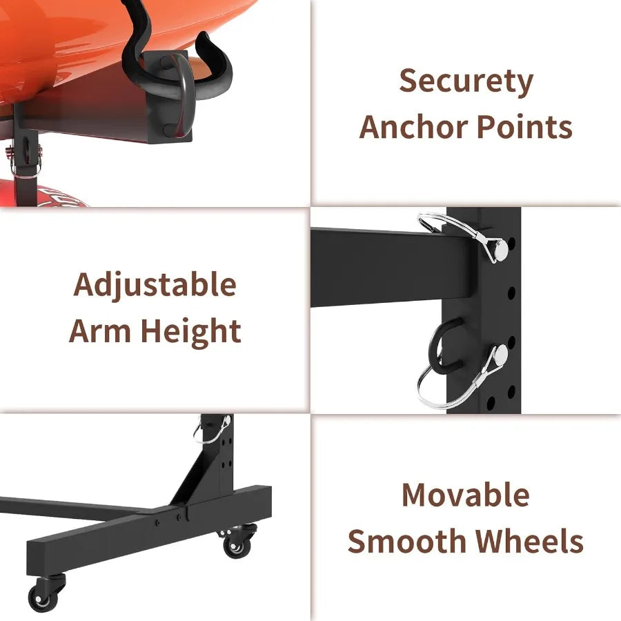 Heavy Duty Kayak Storage Rack with Wheels and Adjustable Feet