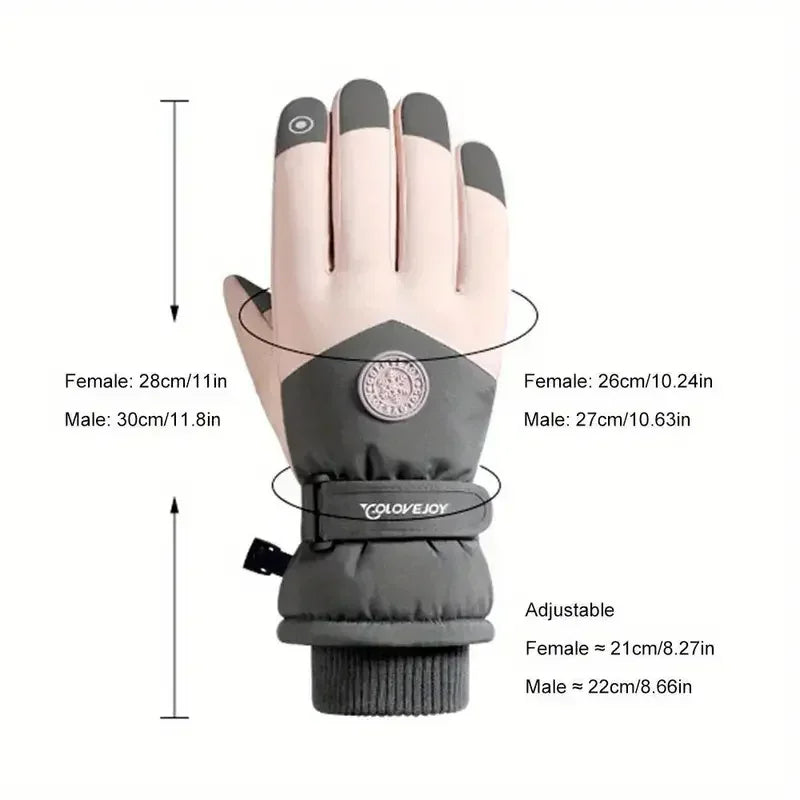Winter Unisex Snowboard Ski Gloves PU Leather Non-slip Touch Screen Waterproof Motorcycle Cycling Fleece Warm Snow Gloves