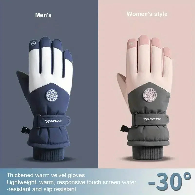 Winter Unisex Snowboard Ski Gloves PU Leather Non-slip Touch Screen Waterproof Motorcycle Cycling Fleece Warm Snow Gloves