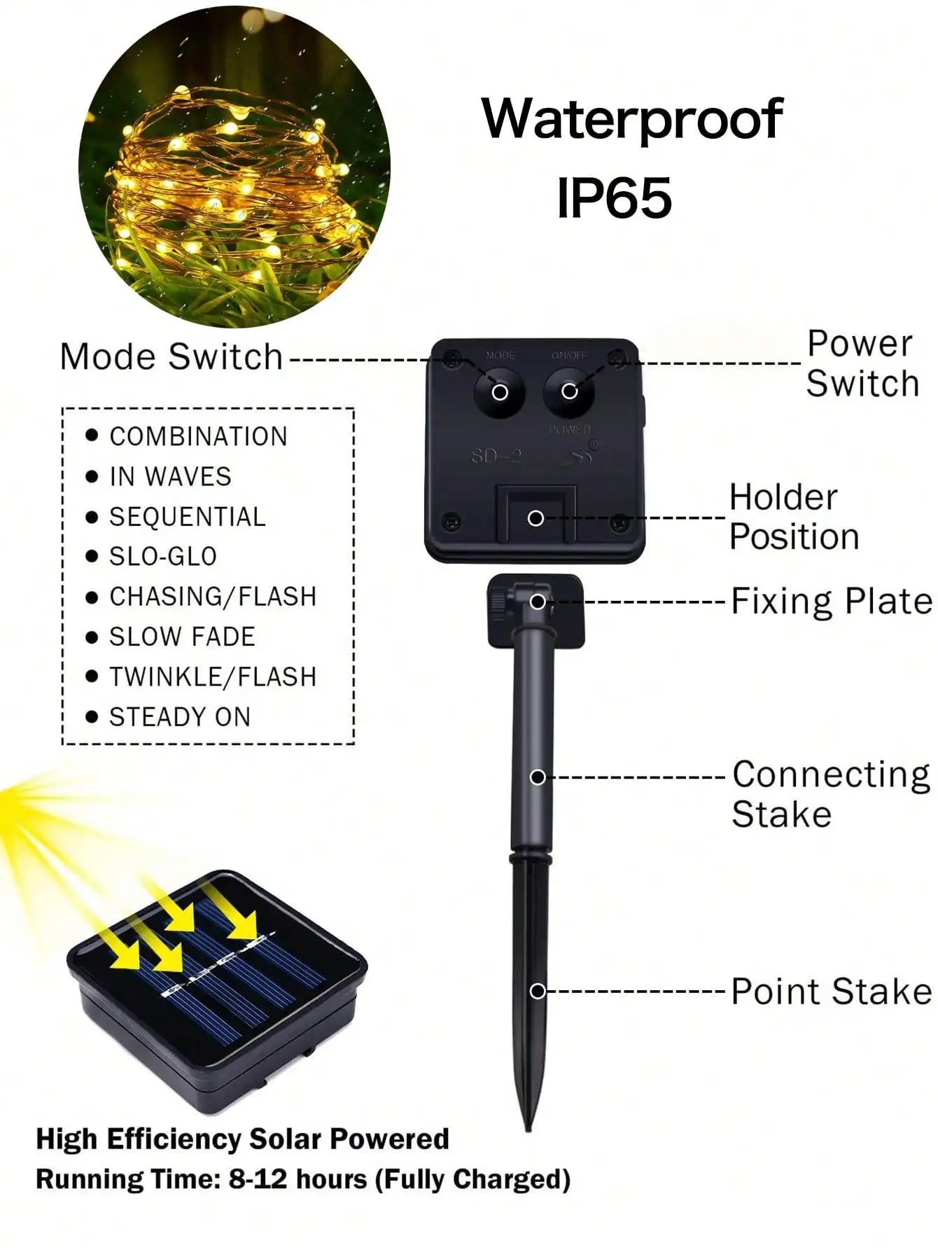 4Pcs 160ft Solar String Lights - 400Pcs Led Outdoor Fairy Lights, 8 Modes, Waterproof for Garden, Terrace, Tree Decoration - Great for , Weddings and Party (Warm Light) Ip44