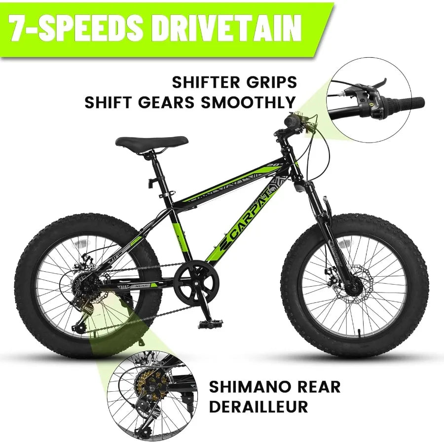 20 24 26 Inch Fat Tire Mountain Bikes 7Speed with Mechanical Disc Brakes Front Suspension