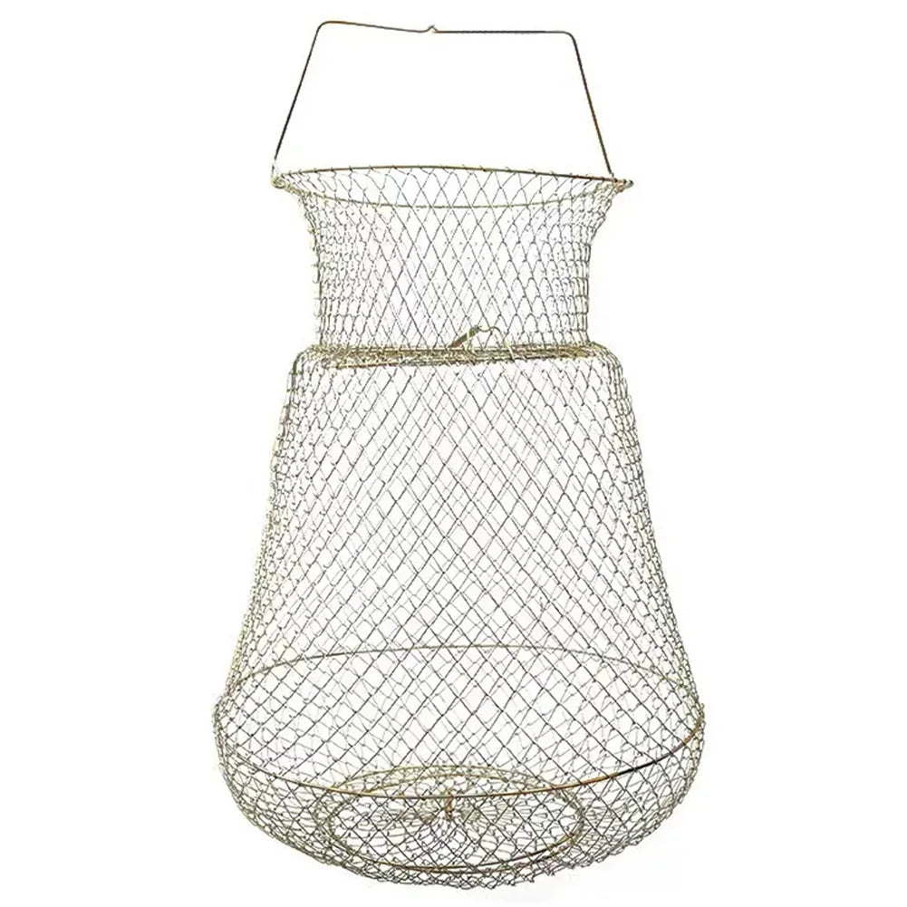 Steel Wire Fish Basket Foldable  Mesh Fish Trap for Outdoor Fishing