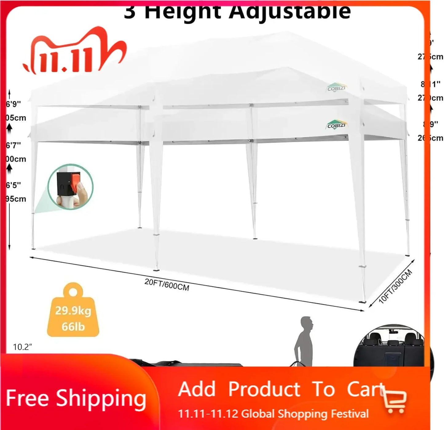 10x20 Pop Up Canopy Tent with Removable Sidewalls Waterproof Commercial Instant Shelter Outdoor Gazebo Party Tent Protable