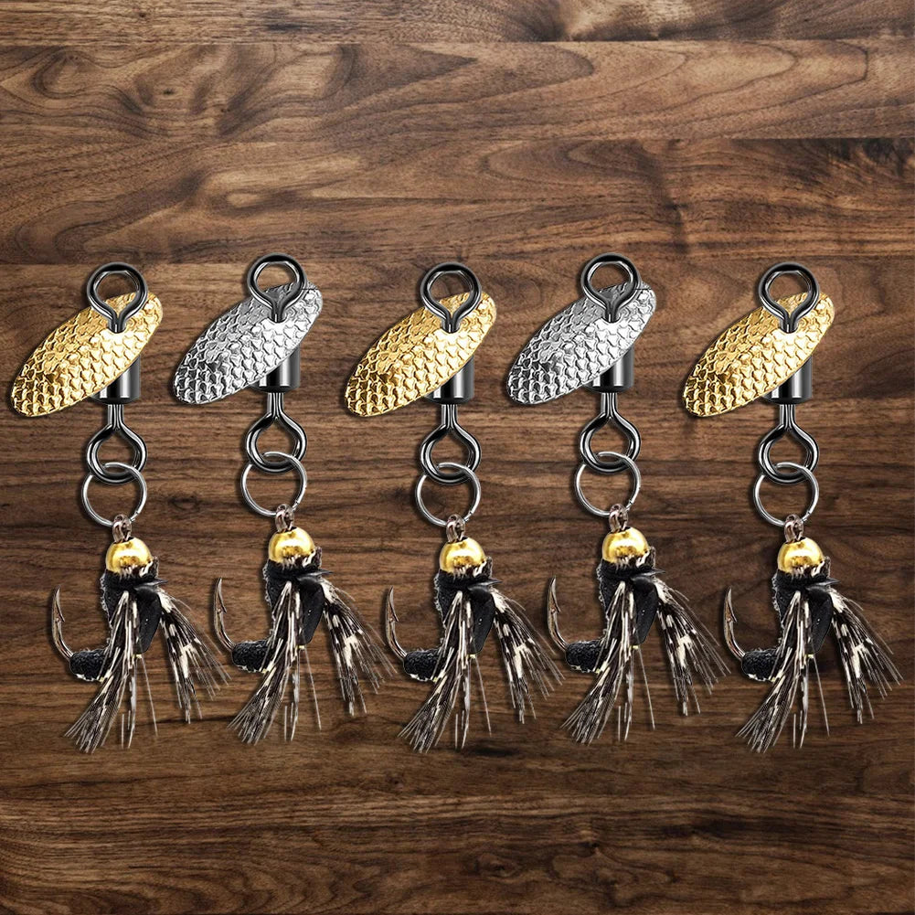5Pcs  Fly Fishing Bait with Crank Hook Natural Insect Bait Spinner Baits Lure