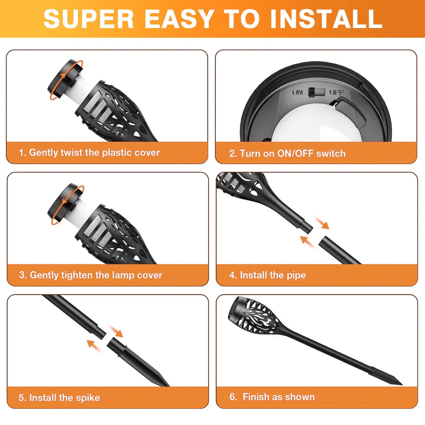 Solar Lights Outdoor LED 4/6/812Pcs Solar Torch Lights with Flickering Flame Waterproof Garden Decoration Lawn Path Yard Patio