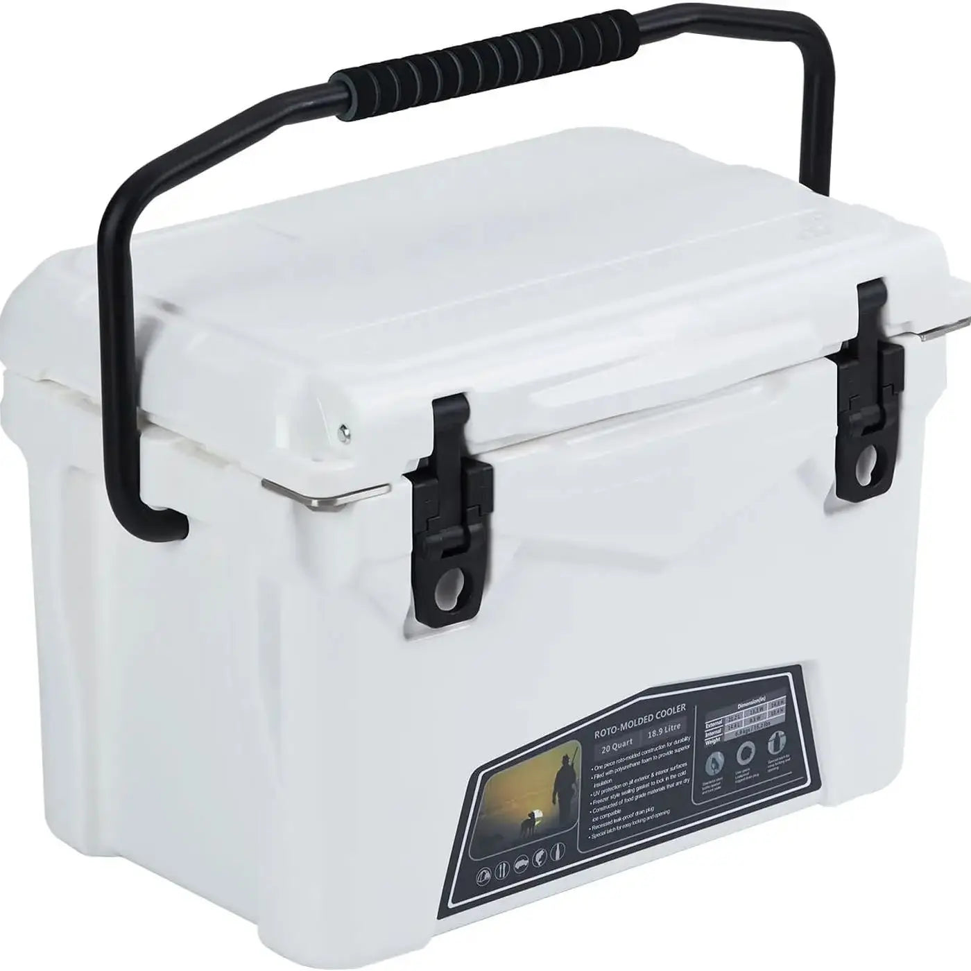 Portable Ice Cooler, Heavy Duty Ice Chest with Portable Cup Holder, Fish Ruler, Bottle Openers, Camping Cooler for Beach Boat