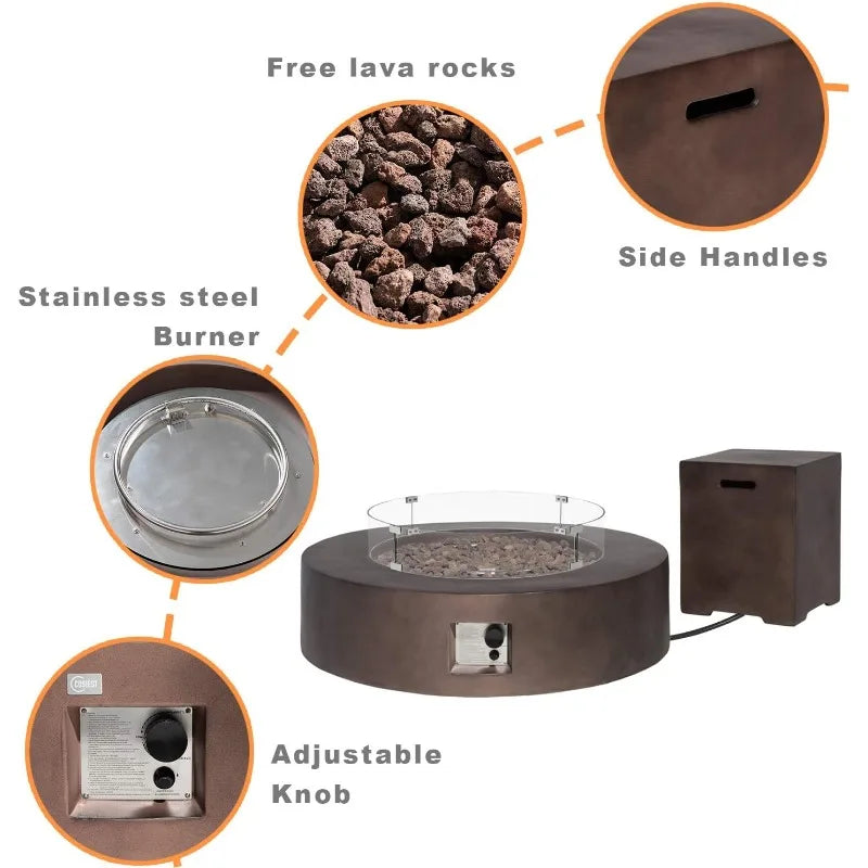 42" Dark 2-Piece Outdoor Propane Firepit Set - 50,000 BTU + 16" Tank Table