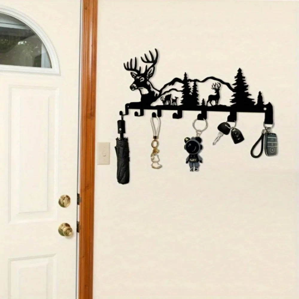 Deer & Forest-Themed Metal Key Hook – Effortlessly Installable Wall-Mounted Organizer for Entryways