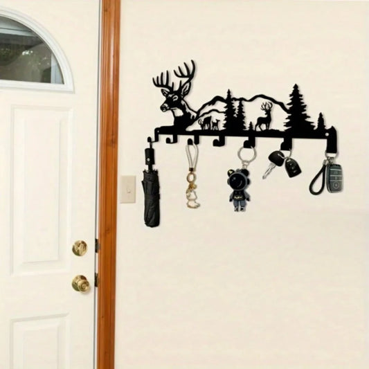 Deer & Forest-Themed Metal Key Hook – Effortlessly Installable Wall-Mounted Organizer for Entryways