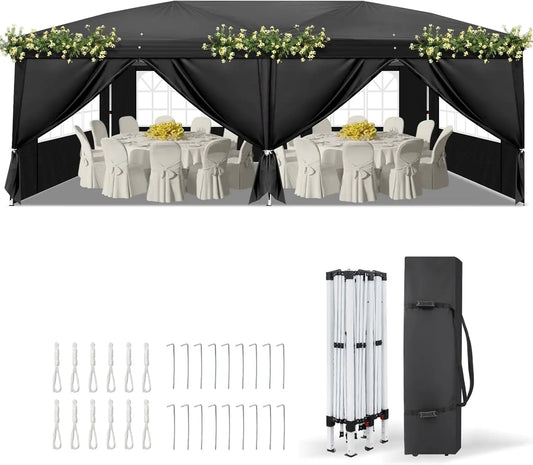 10x20 ft Pop Up Canopy Tent with 6 Sidewalls, Canopy 10x20 with Carry Bag, Outdoor Gazebo Canopy Tent Camping Tent, Patio Event