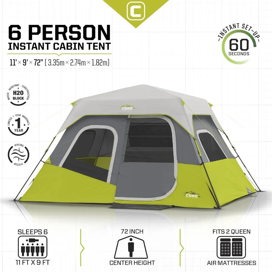 Instant Cabin Tents for Family Car Camping: 6 Person 9 Person 10 Person 12 Person MultiRoom PopUp Design with Builtin Storage P