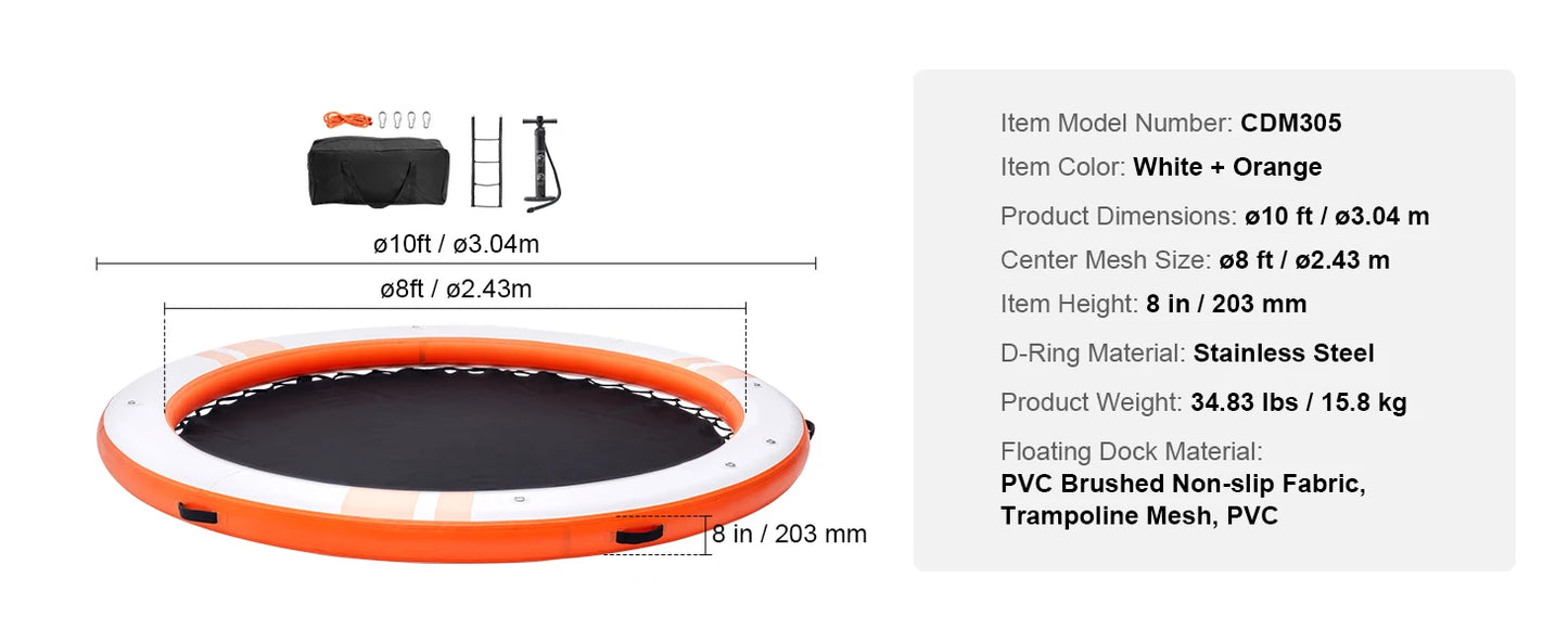 Inflatable Floating Dock 10x8FT Non-Slip Water Detachable Ladder Portable Carrying Bag Floating