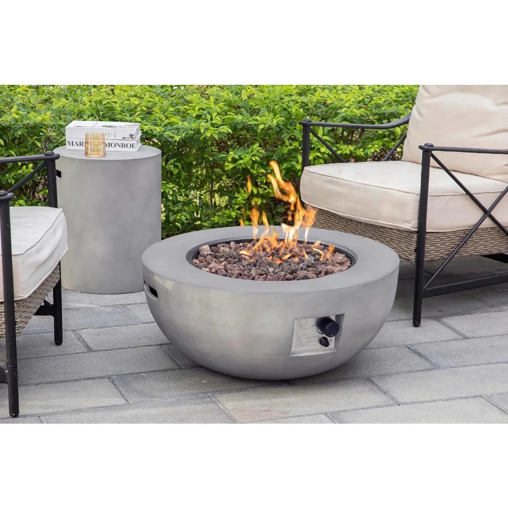31.5 Inch Outdoor Propane Fire Pit Table w Tank Cover,50,000 BTU Round Burner, 2 Pieces Concrete Gas Fire Pit