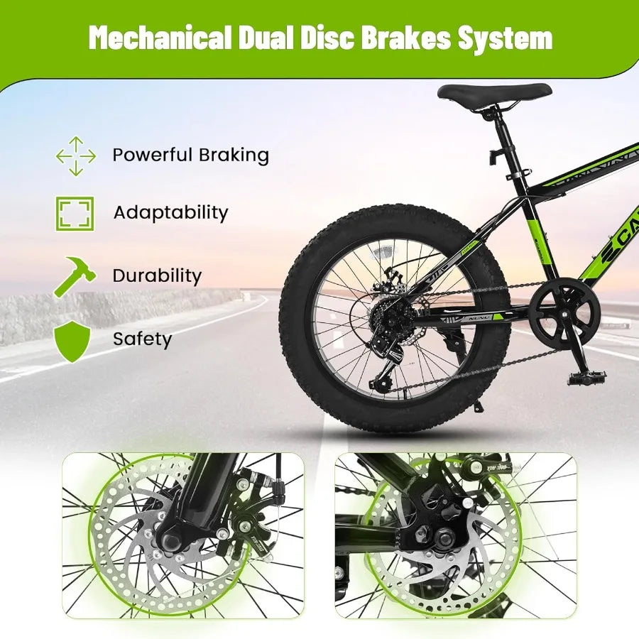20 24 26 Inch Fat Tire Mountain Bikes 7Speed with Mechanical Disc Brakes Front Suspension