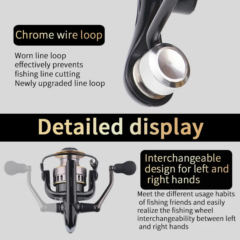 Fishing Reel, He1000-7000 Series, 5.2:1 Gear Ratio, 22.05lb Extraction, Aluminum Alloy Body, Pa Nylon, Left/Right Hands Can Be Changed, Suitable for Freshwater