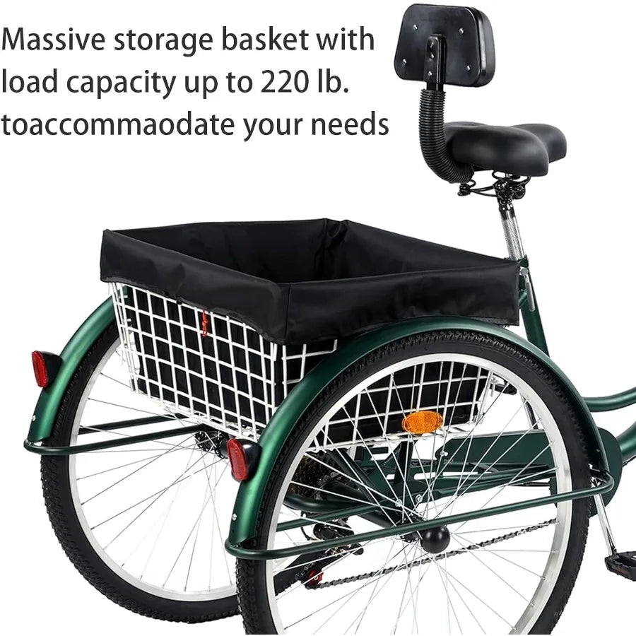 Adult Trikes 24 26 inch Wheels Low Step with Cargo Basket Three Wheel Trike Bike