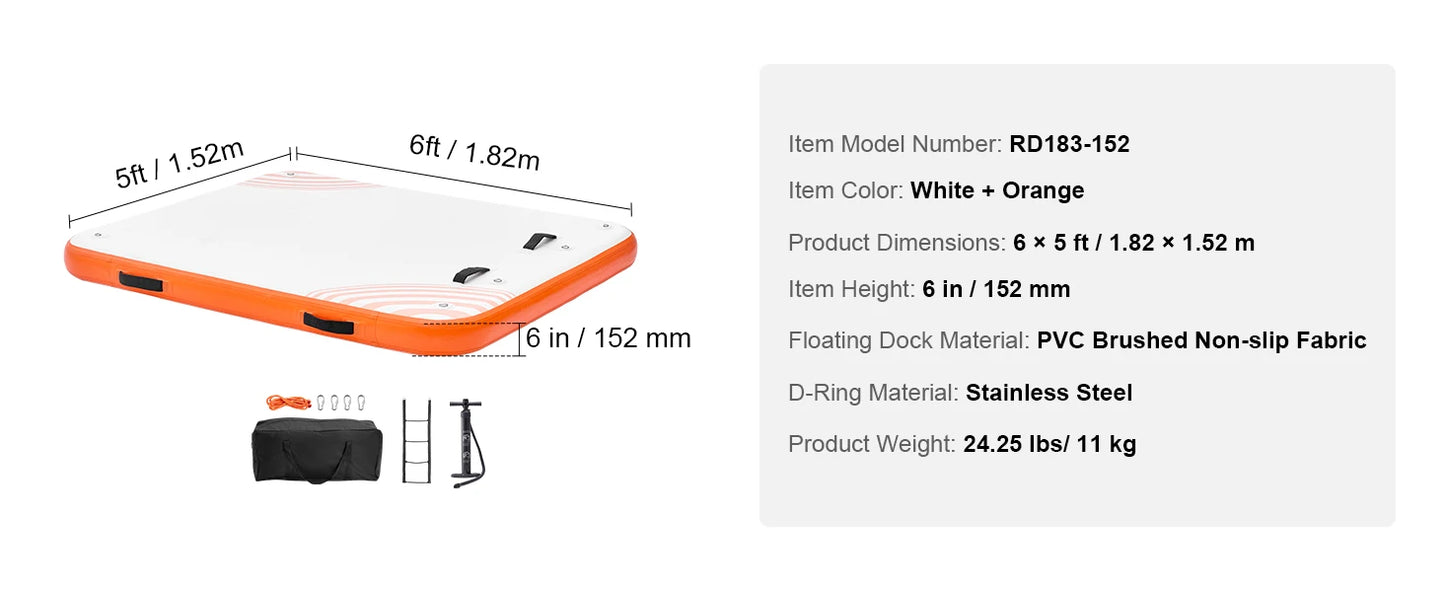 Inflatable Floating Dock 10x8FT Non-Slip Water Detachable Ladder Portable Carrying Bag Floating