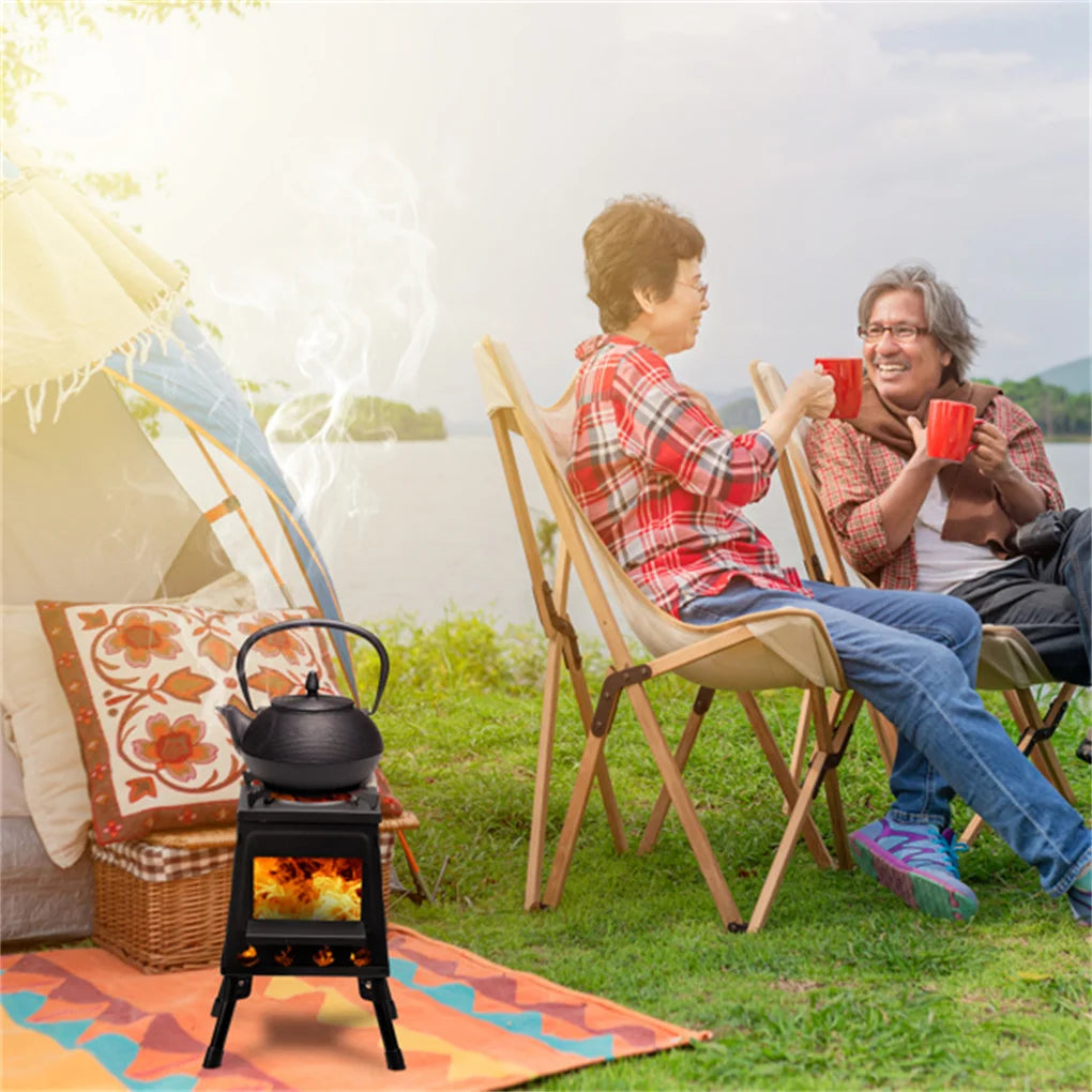 Portable Windproof Outdoor Fire Wood Heater with Burner Stove Bin for Camping Tent