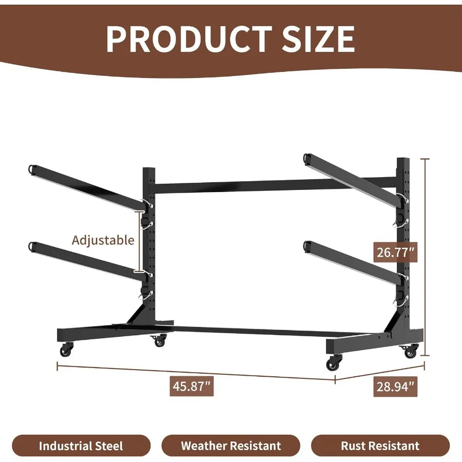 Heavy Duty Kayak Storage Rack with Wheels and Adjustable Feet