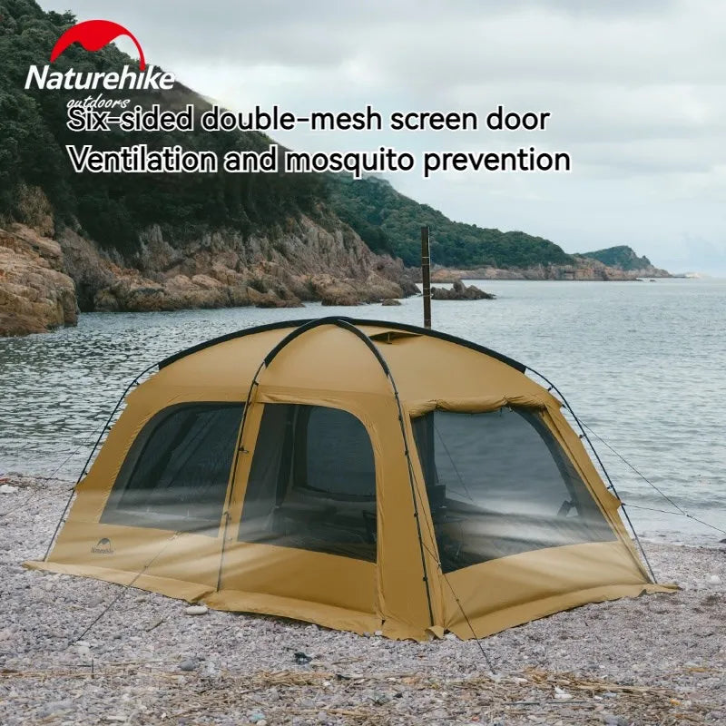 10.9 Camping Tent 6 People 4 Seasons Dome Extended Canopy Outdoor Waterproof  With Chimney Hole