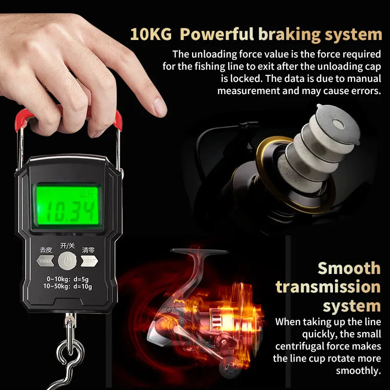 Fishing Reel, He1000-7000 Series, 5.2:1 Gear Ratio, 22.05lb Extraction, Aluminum Alloy Body, Pa Nylon, Left/Right Hands Can Be Changed, Suitable for Freshwater