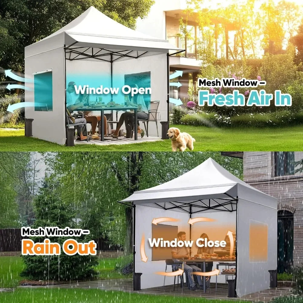 10'x10' Heavy Duty Pop up Canopy Tent with Sidewalls, Commercial Grade Instant Shelter with Wheeled Bag for Outdoor, Parties