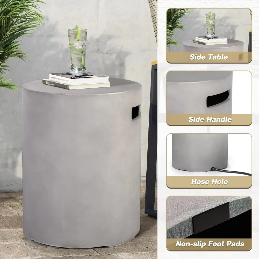 31.5 Inch Outdoor Propane Fire Pit Table w Tank Cover,50,000 BTU Round Burner, 2 Pieces Concrete Gas Fire Pit