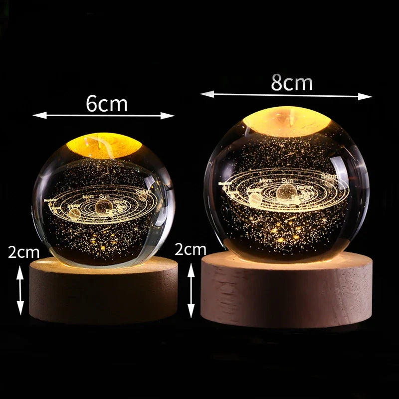 6/8cm 3D Crystal Ball Planet Night Light Laser Engraved Solar System Globe Astronomy Festival Gifts Home Desktop Decoration
