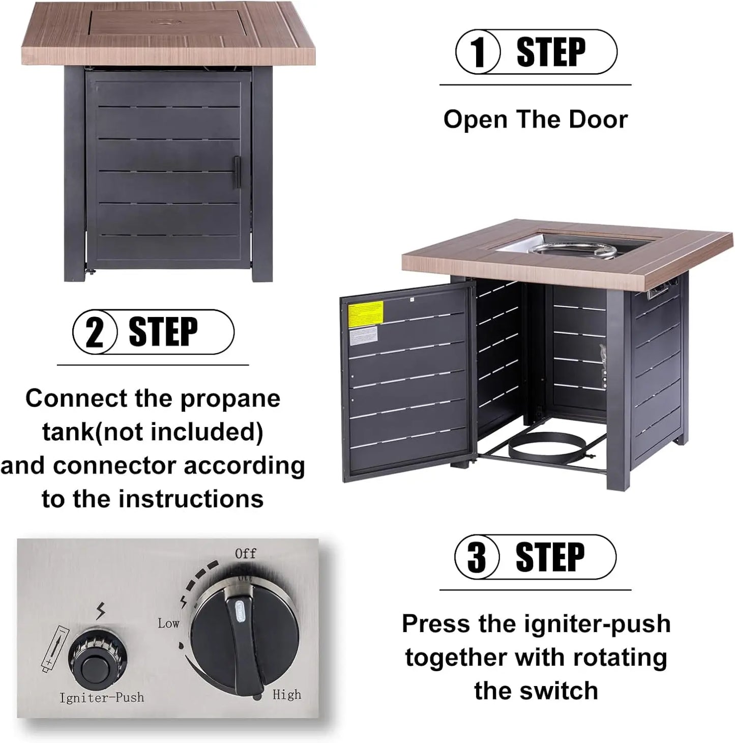 28 Inch Propane Fire Pit Table, Outdoor Gas Fire Pits with Lid & Lava Rock, 50000 BTU Firepit