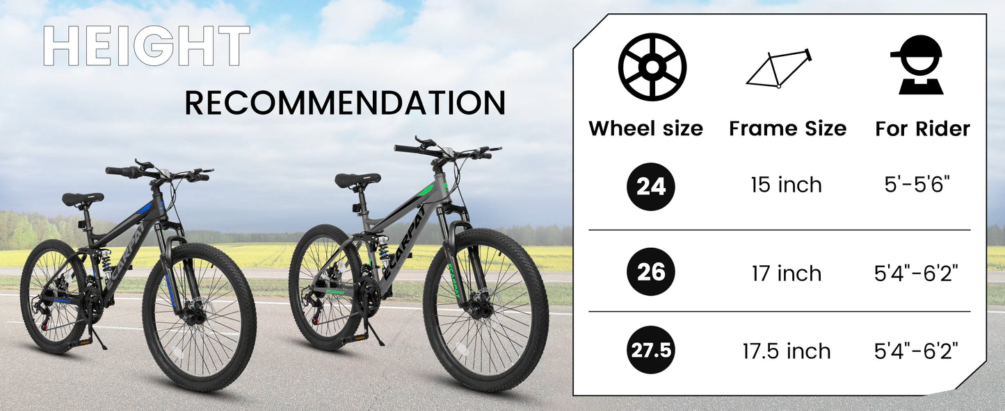Mountain Bike 24/26/27.5 Inch, Men Women Teenagers  Mountain Bike, 21-Speed Disc Bicycles