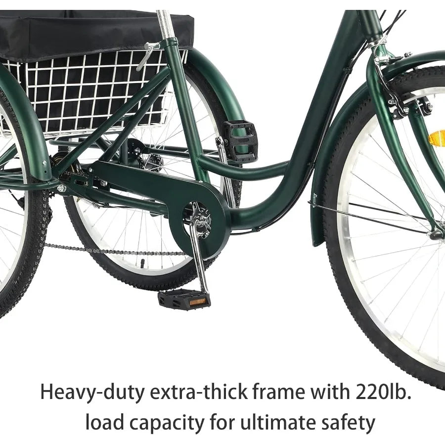 Adult Trikes 24 26 inch Wheels Low Step with Cargo Basket Three Wheel Trike Bike