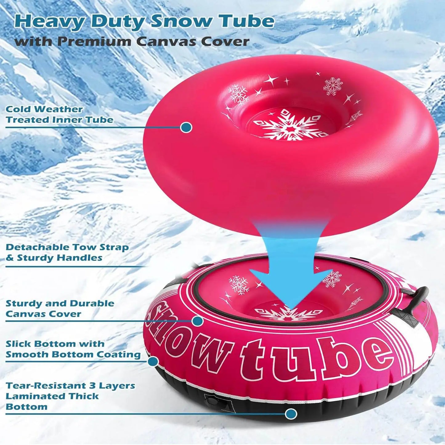 43inch Snow Tube  Red Cold Proof Thickened PVC Inflatable Snow Sled