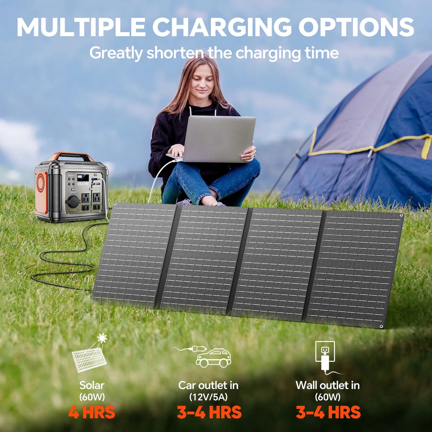 300W Portable Power Station, 296Wh 80000mAh Camping Solar Generator, Emergency Lithium Battery