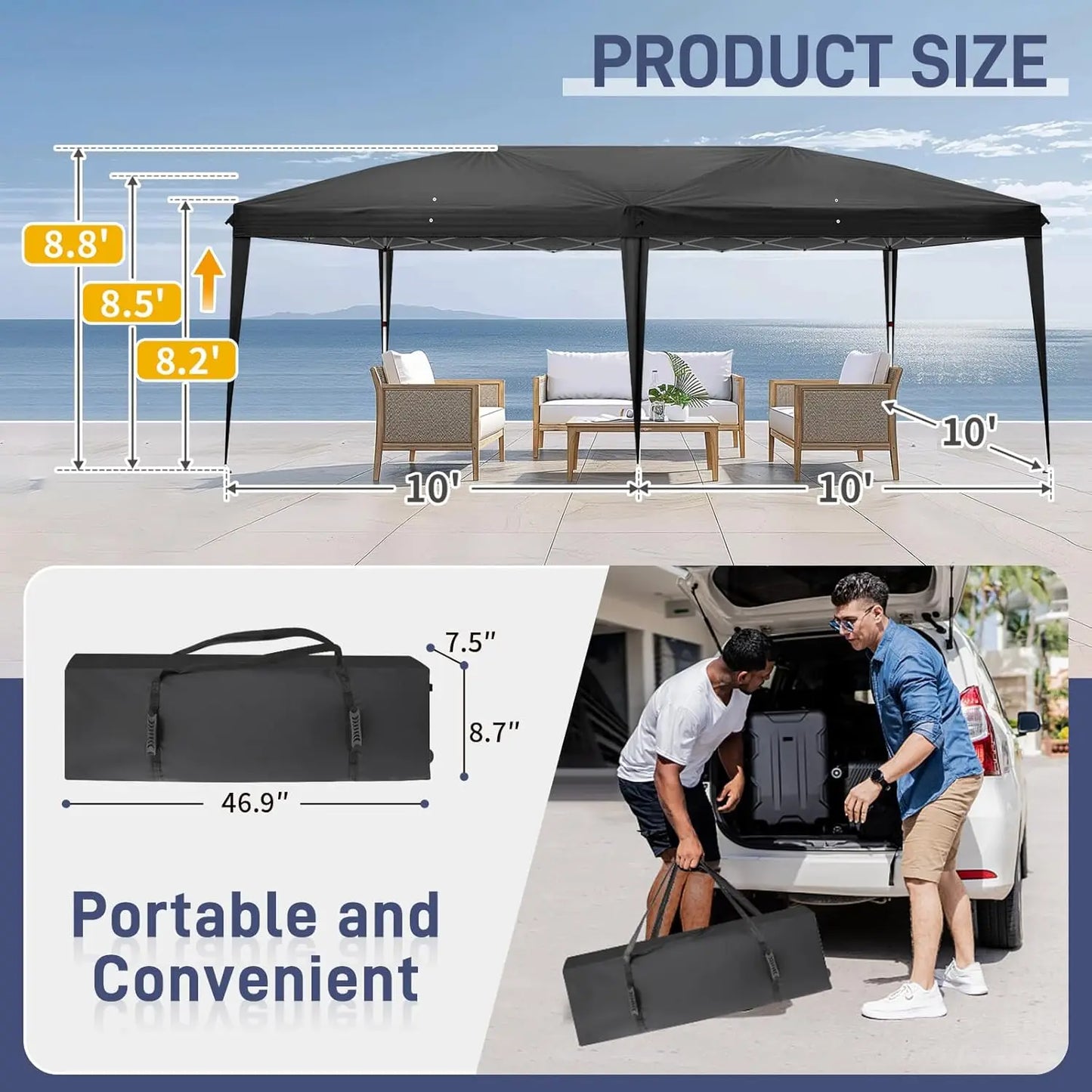10x20 ft Pop Up Canopy Tent with 6 Sidewalls, Canopy 10x20 with Carry Bag, Outdoor Gazebo Canopy Tent Camping Tent, Patio Event