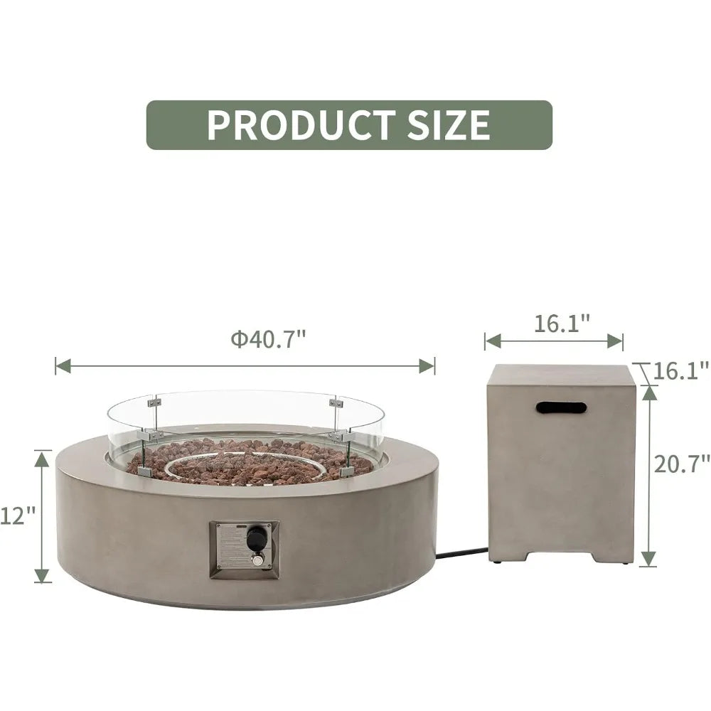 2-Piece Outdoor Propane Fire Pit Table Set with Tank, CSA Certified, 42 Fire Table, 50,000 BTU, Gray Rou