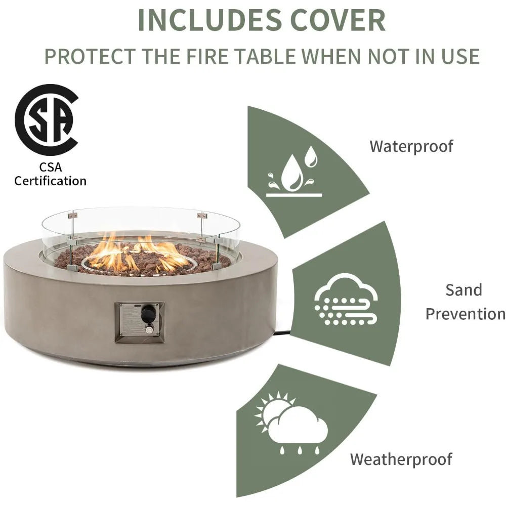 2-Piece Outdoor Propane Fire Pit Table Set with Tank, CSA Certified, 42 Fire Table, 50,000 BTU, Gray Rou